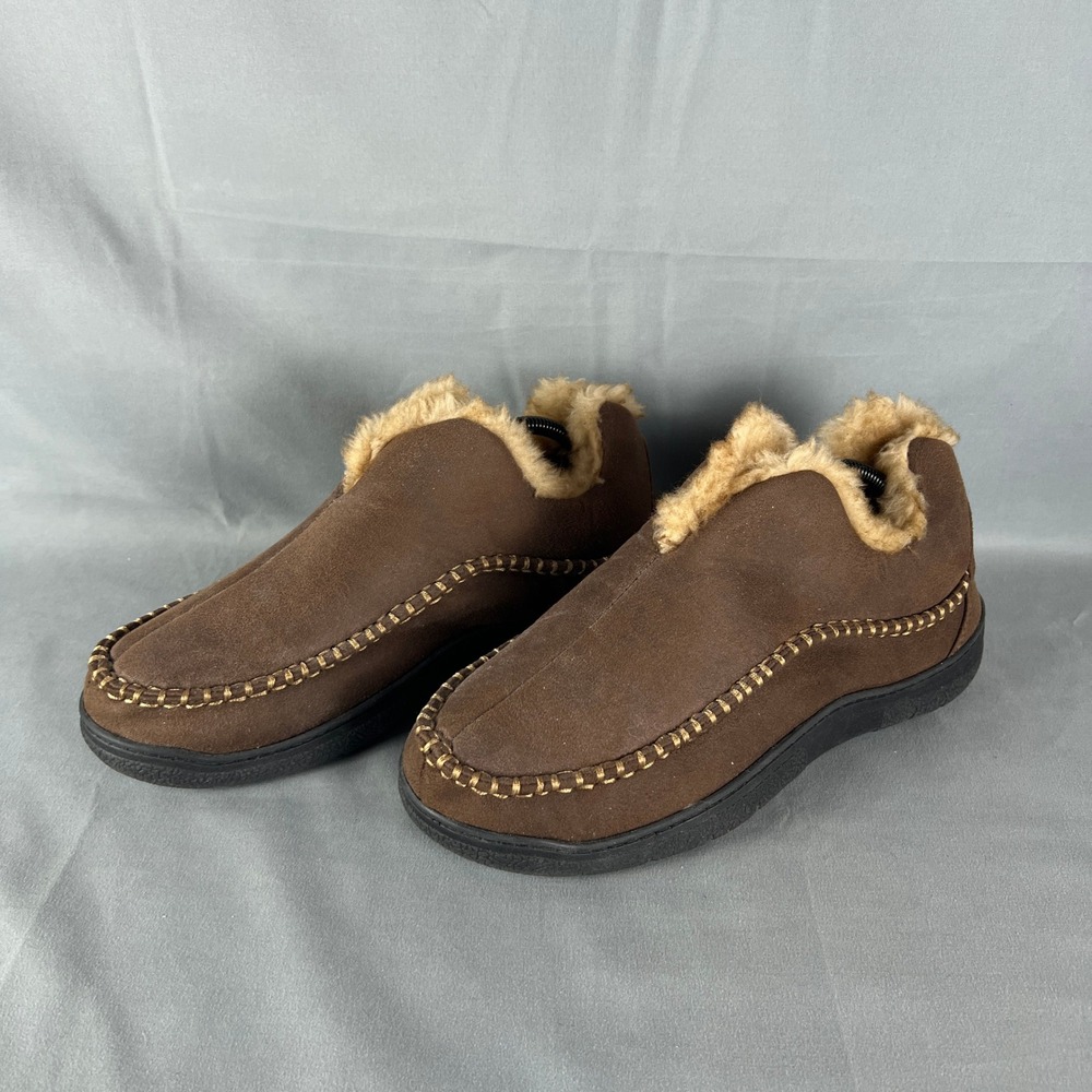 Wishcotton Slippers Men's 9 Rich Brown Suede Lined Moc Toe Casual Slip On Shoes